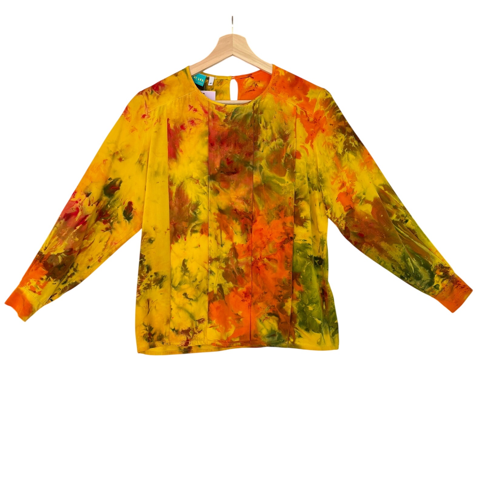$132 Upcycled / Handmade Yellow Hand Dyed Silk Blouse- Size Medium Nwt, Artsy